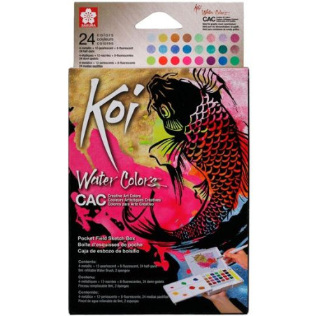 (XNCW24MPN) TALENS SAKURA KOI ACUARELAS WATER COLORS SKETCH BOX 24 CREATIVE ART COLORES METÁLICOS SURTIDOS