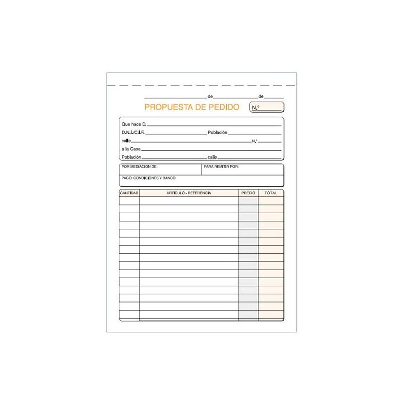(T-27) TALONARIO PEDIDOS CUARTO NATURAL SIN COPIA