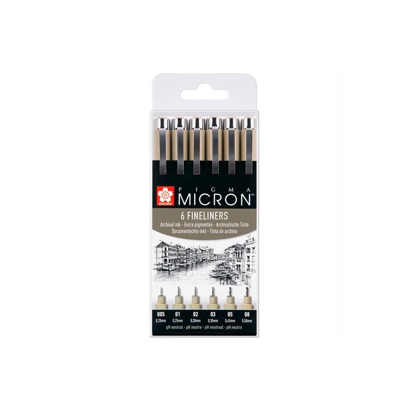 (POXSDK6) TALENS SAKURA ROTULADORES PERMANENTES PIGMA MICRON FINELINER ESTUCHE DE 6 NEGRO