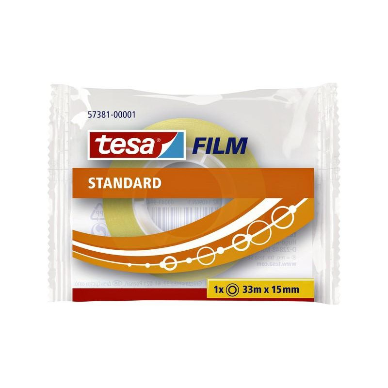 (57381-00001-01) TESA FILM CINTA ADHESIVA TRANSPARENTE STANDARD ROLLO 15MM X 33M EN BOLSITA