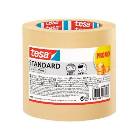 (59006-00000-00) TESA CINTA DE ENMASCARAR STANDARD ADHESIVA PARA PINTOR 50MX50MM EN PACK DE 2 ROLLOS