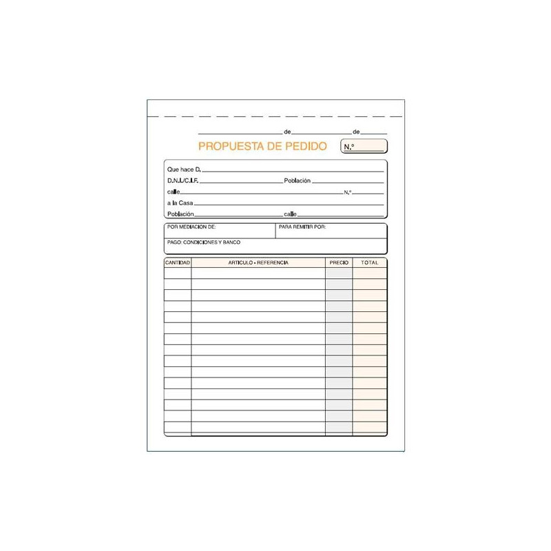 (T-71) TALONARIO PEDIDOS CUARTO NATURAL DUPLICADO AUTOCOPIA