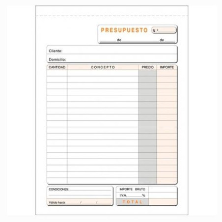 (T-90) TALONARIO PRESUPUESTO CUARTO NATURAL DUPLICADO AUTOCOPIA