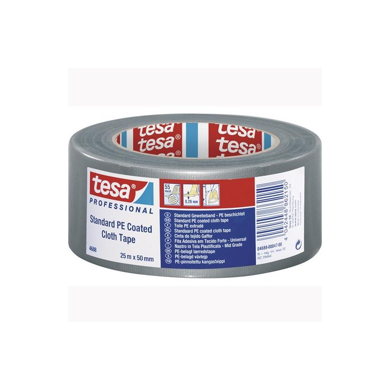 (04688-00047-00) TESA CINTA ADHESIVA PROFESSIONAL STANDARD PARA REPARACIÓN ROLLO 25MX50MM TELA/MALLA GRIS