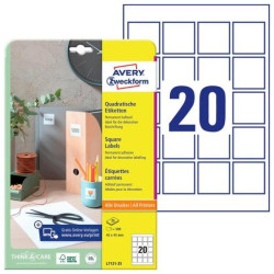 (L7121-25) AVERY ETIQUETAS ADHESIVAS PARA CÓDIGOS QR 45X45MM INKJET/LÁSER 20 X 25H BLANCO