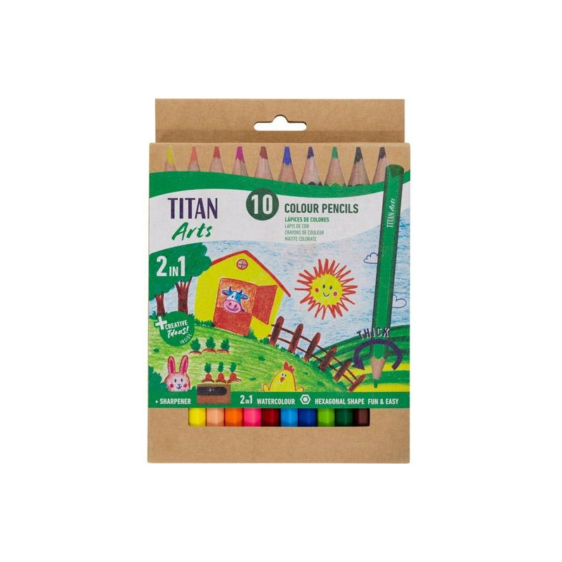 (130110010) TITAN ARTS LÁPICES DE COLORES INICIACIÓN SURTIDOS ESTUCHE 10 UD + SACAPUNTAS