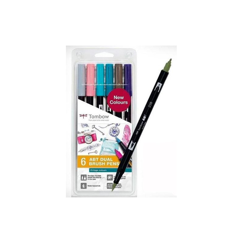 (ABT-6P-5/ABT-6C-5) TOMBOW ABT DUAL BRUSH ROTULADORES DOBLE PUNTA FINA/PINCEL C/SURTIDOS VINTAGE ESTUCHE 6 UD