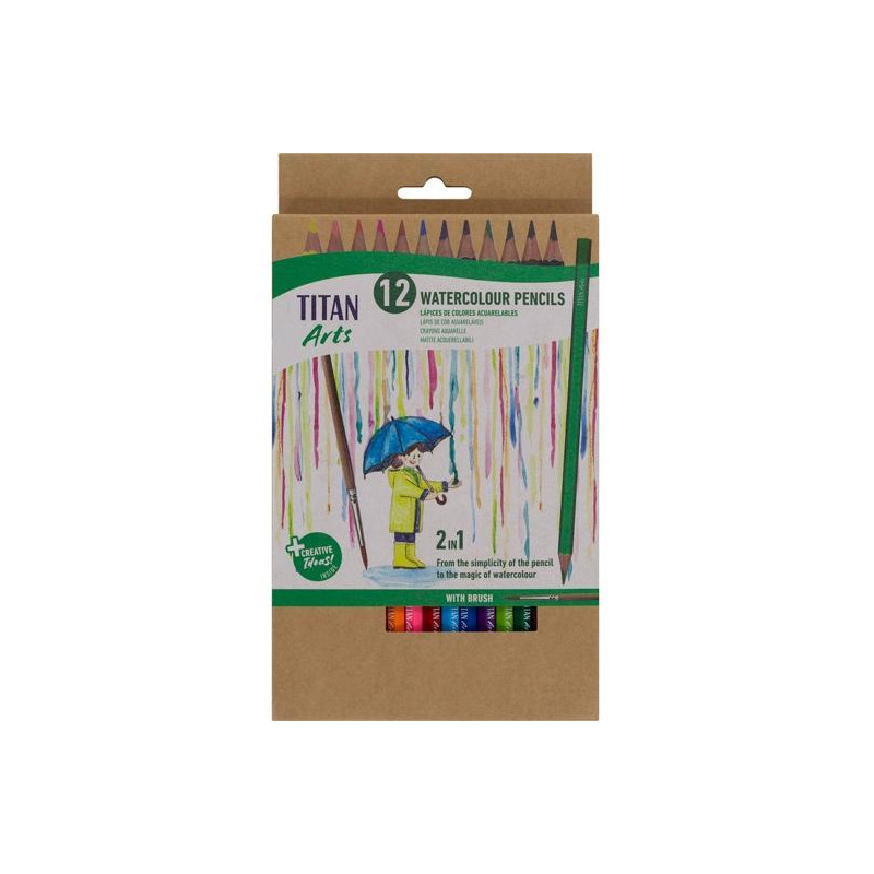 (130120012) TITAN ARTS LÁPICES DE COLORES ACUARELABLES SURTIDOS ESTUCHE 12 UD + PINCEL