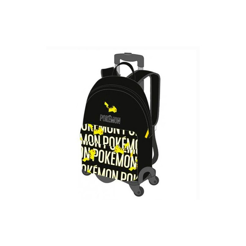 (T964-952) TOYBAGS MOCHILA POKEMON PIKACHU ADAPTABLE CON TROLLEY DE 4 RUEDAS MULTIDIRECCIONALES DOBLE COMPARTIMENTO