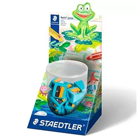 (514 10KP10) STAEDTLER AFILALÁPICES NORIS JUNIOR 514 EXTRA GRUESO 14MM AMARILLO/TURQUESA EXPOSITOR 10U