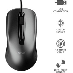 (23733) TRUST RATÓN CARVE CABLE USB 1200DPI AMBIDIESTRO 3 BOTONES NEGRO