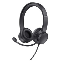(25333) TRUST AURICULARES HS-150 ESTÉREO JACK 3.5MM CON MICRÓFONO FLEXIBLE AJUSTABLE NEGRO