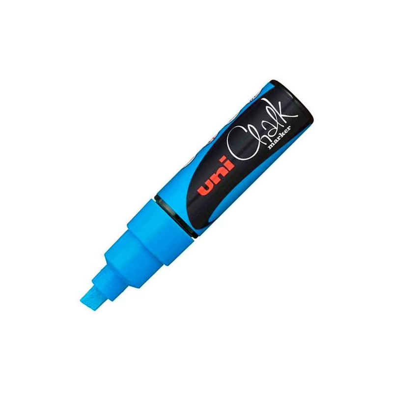 (140152000) UNIBALL MARCADOR DE TIZA LÍQUIDA CHALK PWE-8K PUNTA BISELADA AZUL CLARO