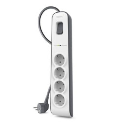 (BSV400VF2M) BELKIN REGLETA DE PROTECCION CONTRA SOBRETENSIONES CON 4 TOMAS BOTÓN DE APAGADO Y ENCENDIDO 2 METROS BLANCO/GRIS