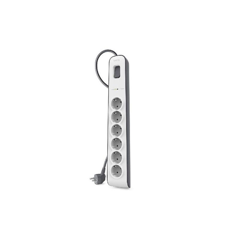 (BSV603VF2M-V2) BELKIN REGLETA DE PROTECCION CONTRA SOBRETENSIONES CON 6 TOMAS BOTÓN DE APAGADO Y ENCENDIDO 2 METROS BLANCO/GRIS