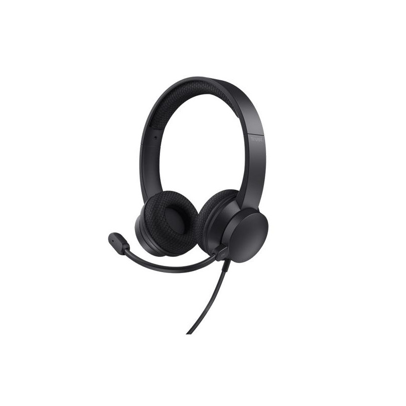 (25373) TRUST AURICULARES HS-201 ESTÉREO CABLE USB CON MICRÓFONO FLEXIBLE AJUSTABLE NEGRO