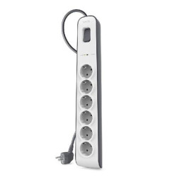 (BSV603VF2M-V2) BELKIN REGLETA DE PROTECCION CONTRA SOBRETENSIONES CON 6 TOMAS BOTÓN DE APAGADO Y ENCENDIDO 2 METROS BLANCO/GRIS