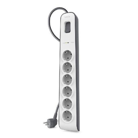 (BSV603VF2M-V2) BELKIN REGLETA DE PROTECCION CONTRA SOBRETENSIONES CON 6 TOMAS BOTÓN DE APAGADO Y ENCENDIDO 2 METROS BLANCO/GRIS