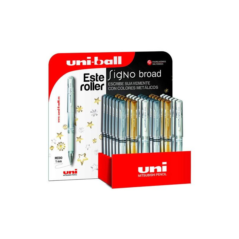 (182634397) UNIBALL ROLLERBALL SIGNO BROAD UM-153 1.0MM SURTIDO ORO/PLATA/BLANCO EXPOSITOR 36 UD