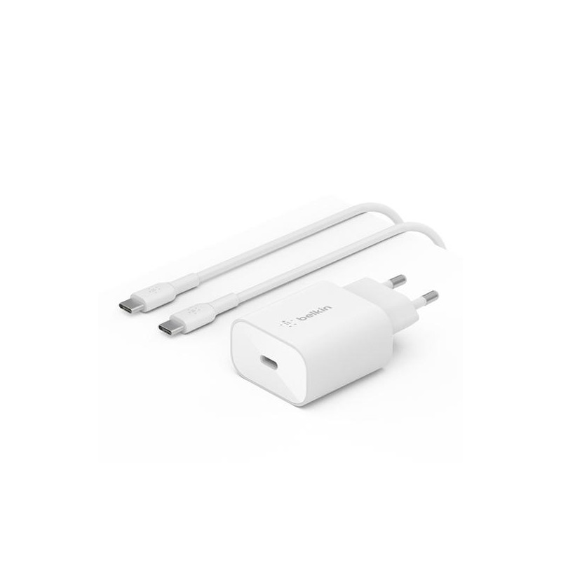 (WCA004VF1MWH-B6) BELKIN CARGADOR PARED USB-C + CABLE USB-C A USB-C 25W BLANCO