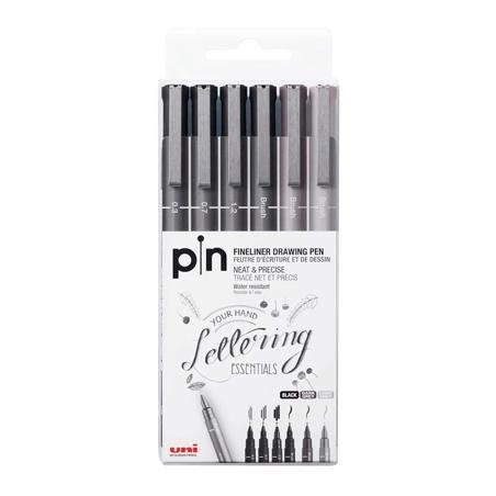 (234617000) UNIBALL ROTULADOR CALIBRADO PIN-200(S)/6P SURTIDO GRIS & NEGRO ESTUCHE 6 UD