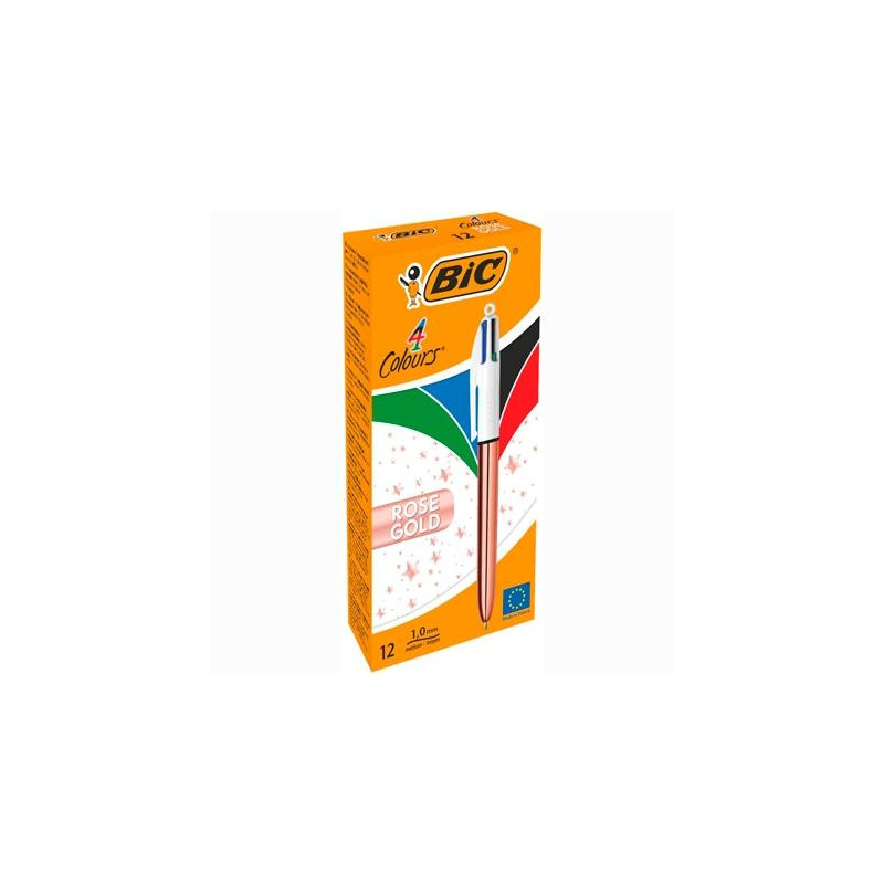 (504894) BIC BOLÍGRAFO 4 COLORES ROSE GOLD CUERPO BLANCO/ROSA METÁLICO CAJA 12 UD