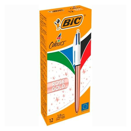 (504894) BIC BOLÍGRAFO 4 COLORES ROSE GOLD CUERPO BLANCO/ROSA METÁLICO CAJA 12 UD