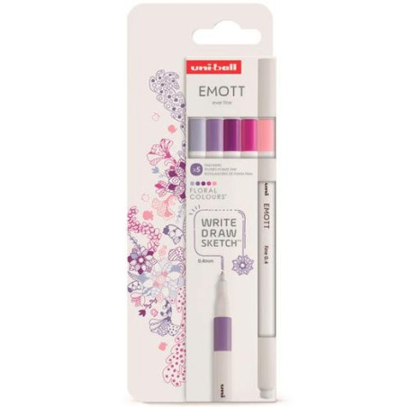 (302422261) UNIBALL EMOTT ROTULADORES DE ESCRITURA Y DIBUJO COLORES FLORALES ESTUCHE 5 UD