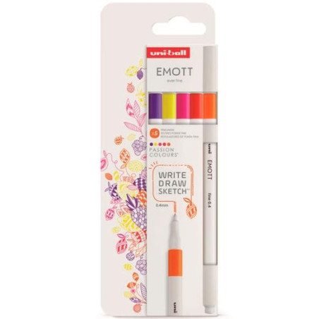 (302422264) UNIBALL EMOTT ROTULADORES DE ESCRITURA Y DIBUJO COLORES PASIÓN ESTUCHE 5 UD