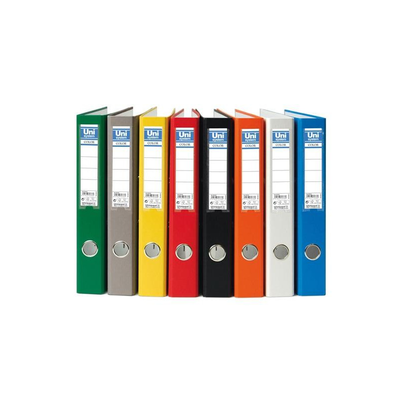 (92373) UNISYSTEM ARCHIVADOR PALANCA COLOR 45MM CANTONERA LARGA FOLIO CARTÓN FORRADO PP GRIS