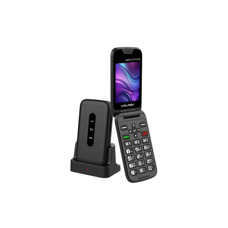 (8056273064562) VOLFEN TELEFONO MOVIL NEXO FLIP TIPO CHONCHA CON BASE NEGRO