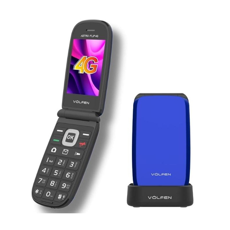 (ASTROFLIP4G-AZUL) VOLFEN TELEFONO MOVIL ASTRO FLIP 4G PANTALLA XXL TIPO CHONCHA AZUL