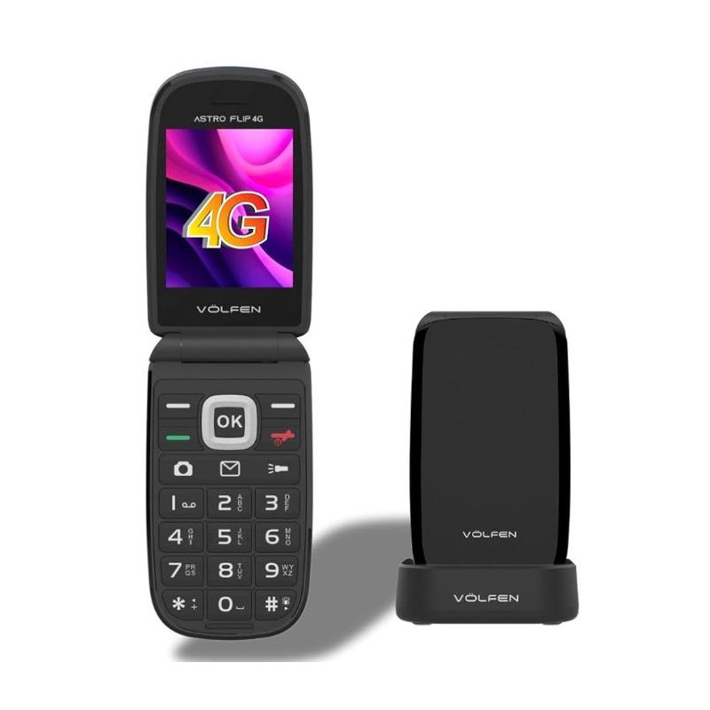 (ASTROFLIP4G-NEGRO) VOLFEN TELEFONO MOVIL ASTRO FLIP 4G PANTALLA XXL TIPO CHONCHA NEGRO