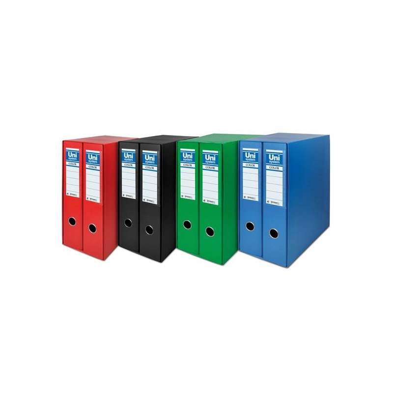 (92329) UNISYSTEM BOX COLOR MÓDULO 2 ARCHIVADORES PALANCA 65MM A4 FORRADOS PP NEGRO