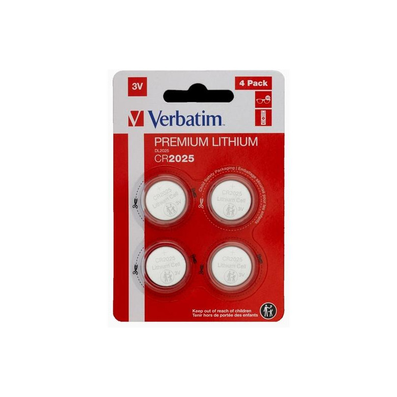 (49532) VERBATIM PILAS PLANAS DE LITIO 3V - CR2025 (4 PACK)