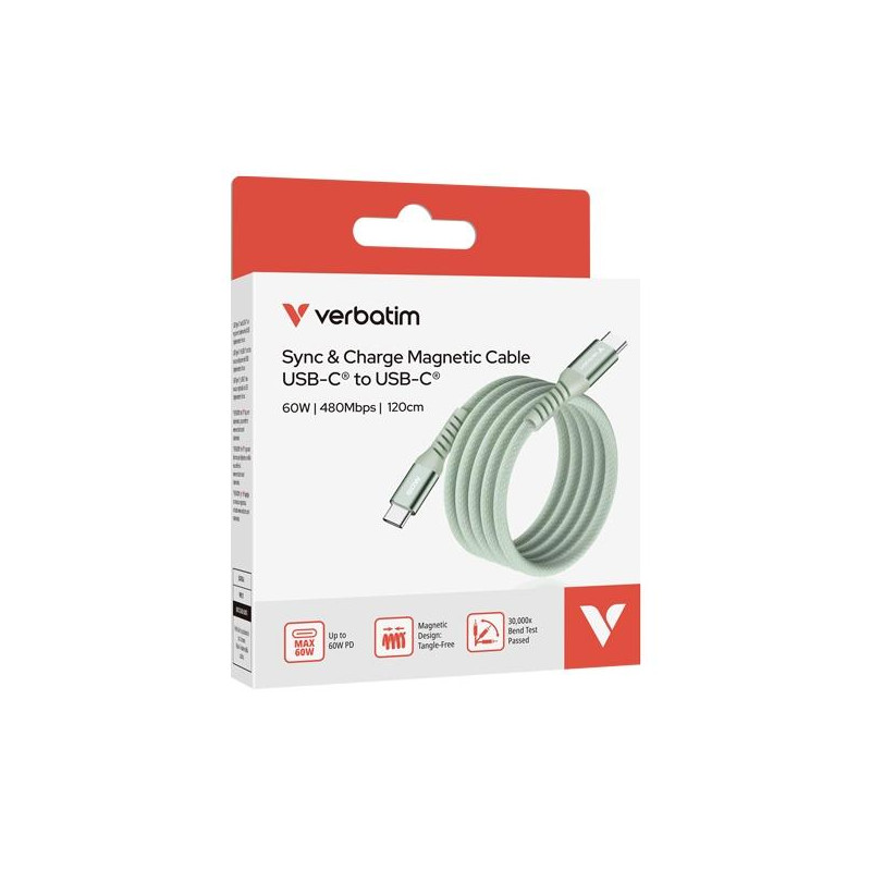 (31864) VERBATIM CABLE MAGNETICO TIPO USB-C/M - USB-C/M VERDE 60W 1