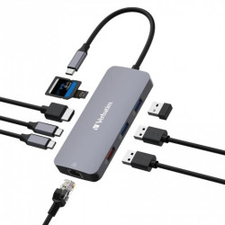 (32152) VERBATIM HUB PRO USB-C A 1XUSB 3.2/2XUSB 3.2/1XHDMI/1XRJ45/2XUSB-C/1XSD/1XMICROSD PLATA