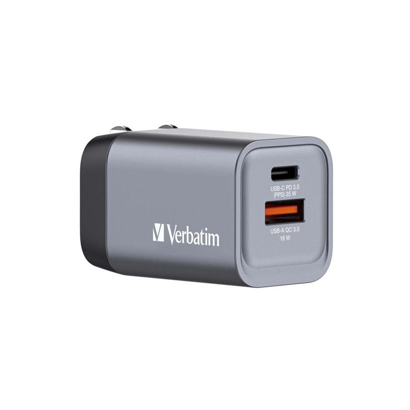 (32200) VERBATIM GNC-35 CARGADOR PARED GAN 35W USB-A 3.0 Y USB-C 3.0