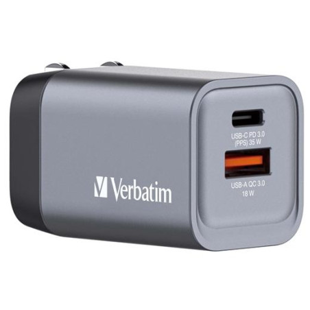 (32200) VERBATIM GNC-35 CARGADOR PARED GAN 35W USB-A 3.0 Y USB-C 3.0