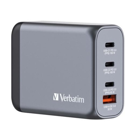 (32202) VERBATIM GNC-100 CARGADOR PARED GAN 100W USB-A 3.0 Y 3XUSB-C 3.0