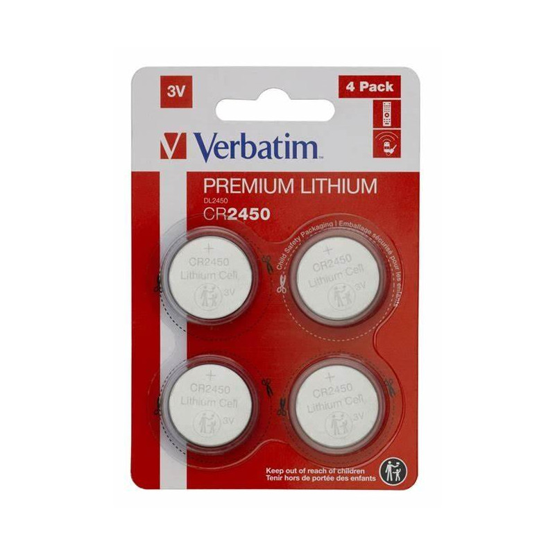 (49535) VERBATIM PILAS PLANAS DE LITIO 3V - CR2450 BLISTER 4 UD