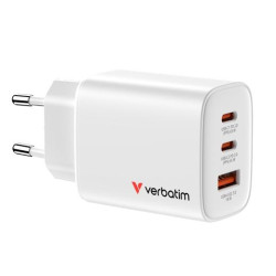 (32353) VERBATIM CARGADOR PARED GAN ESSENTIALS  65W 2XUSB-C 3.0 Y 1XUSB-A BLANCO