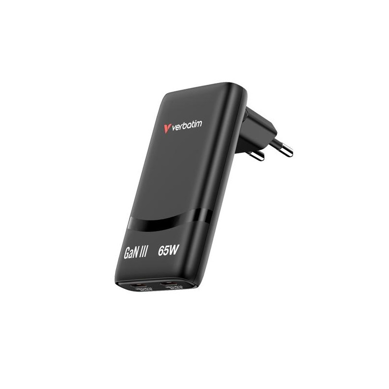 (32354) VERBATIM CARGADOR PARED GAN FOLD 'N' GO 65W 2XUSB-C 3.0 NEGRO