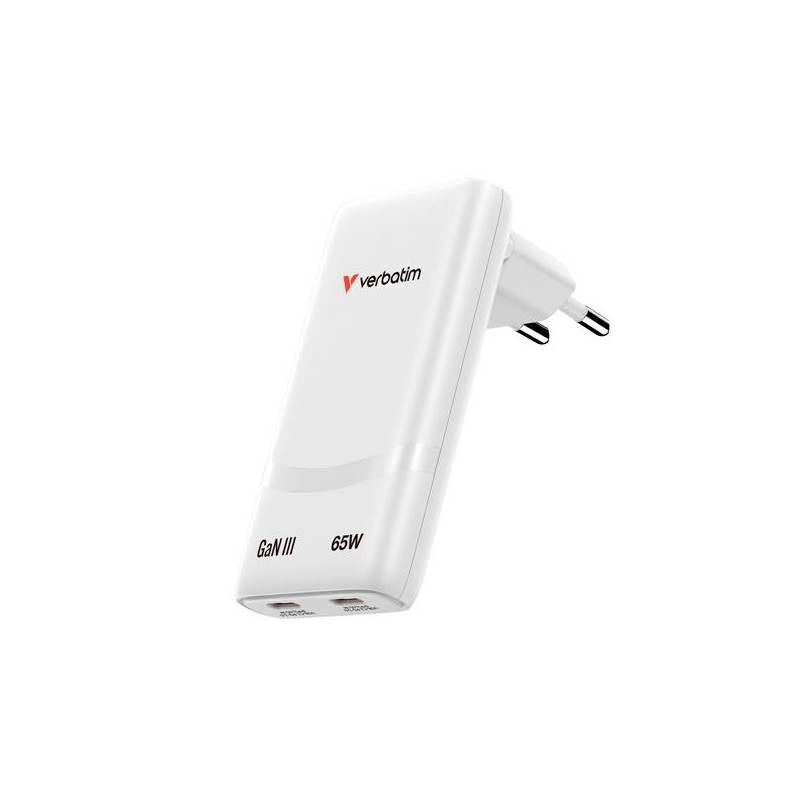 (32355) VERBATIM CARGADOR PARED GAN FOLD 'N' GO 65W 2XUSB-C 3.0 BLANCO