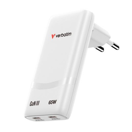 (32355) VERBATIM CARGADOR PARED GAN FOLD 'N' GO 65W 2XUSB-C 3.0 BLANCO