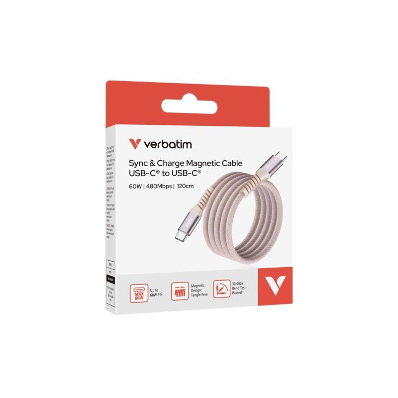 (31853) VERBATIM CABLE MAGNETICO TIPO USB-C/M - USB-C/M ROSA 60W 1