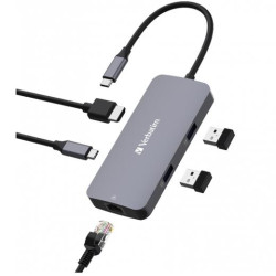 (32150) VERBATIM HUB PRO USB-C A 1XHDMI/1XRJ45/2XUSB-A 3.0/1XUSB-C PD PLATA