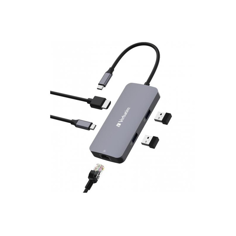 (32150) VERBATIM HUB PRO USB-C A 1XHDMI/1XRJ45/2XUSB-A 3.0/1XUSB-C PD PLATA