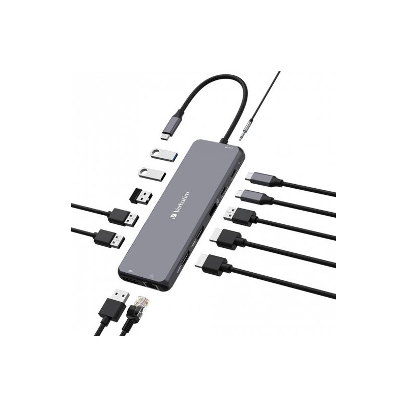 (32153) VERBATIM HUB PRO USB-C A 2XHDMI/1XDP/1XRJ45/3XUSB-A 3.2/1XUSB-A 3.2/2 XUSB-A 2.0/1X JACK 3.5/2XUSB-C PD PLATA