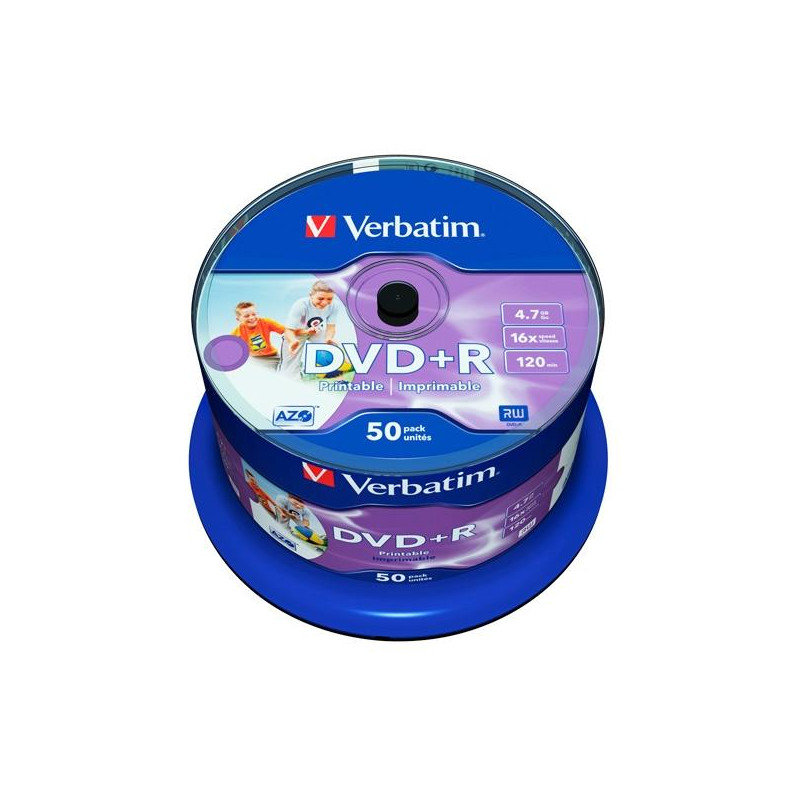 (43512) VERBATIM DVD+R AZO 4.7GB 16X WIDE PRINTABLE SURFACE NO-ID